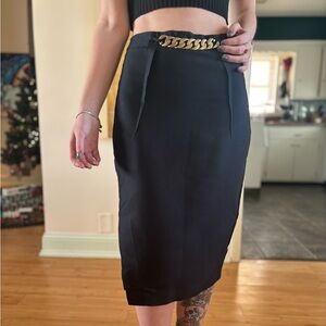 Thomas Wylde Black Pencil Skirt with Gold Chain Detail